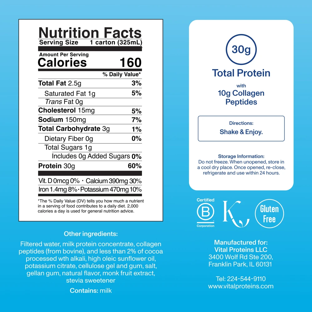 Vital Proteins Collagen & Protein Shake 2 Vital Proteins Collagen & Protein Shake - manufacturer nutrition or Supplement Facts panel