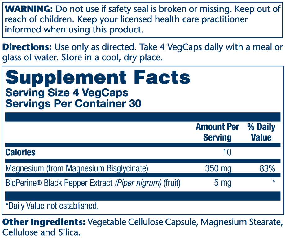 Solaray Magnesium Glycinate 120 capsules: Supplement Facts