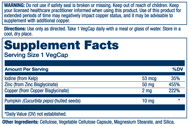 Solaray Zinc Copper: Supplement Facts