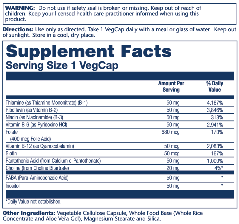Solaray Vitamin B-Complex 50 manufacturer Supplement Facts label