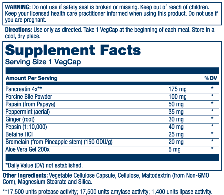 Solaray Super Digestaway manufacturer Supplement Facts label