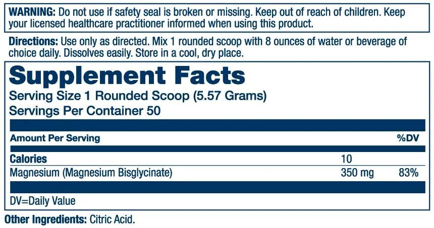 Solaray Magnesium Glycinate Powder 2 Solaray Magnesium Glycinate Powder Supplement Facts label