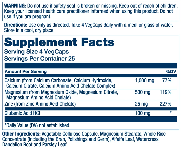 Solaray Calcium, Magnesium, Zinc 2 Solaray Calcium, Magnesium, Zinc - manufacturer Supplement Facts panel