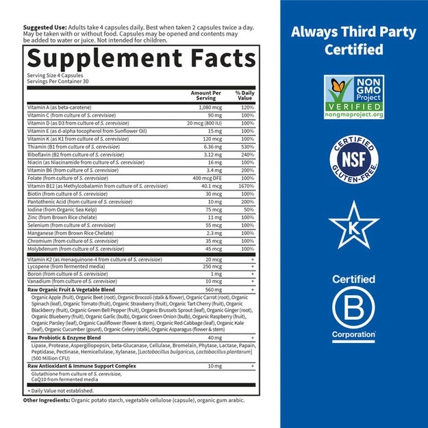 Garden of Life Vitamin Code Men 2 Garden of Life Vitamin Code Men - manufacturer Supplement Facts panel
